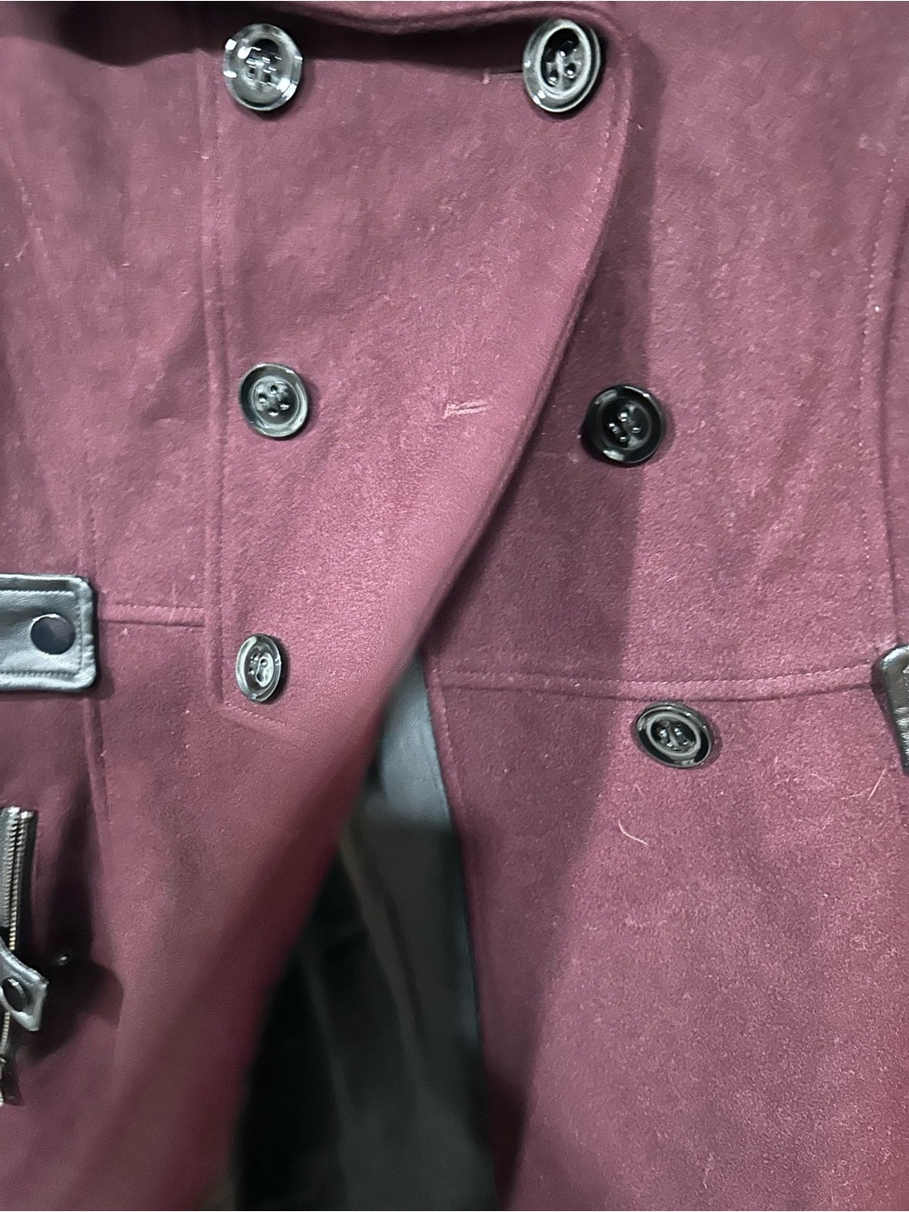 Worthington Women's Wine Double-Breasted Peacoat with Faux Leather Trim - Picture 3 of 9